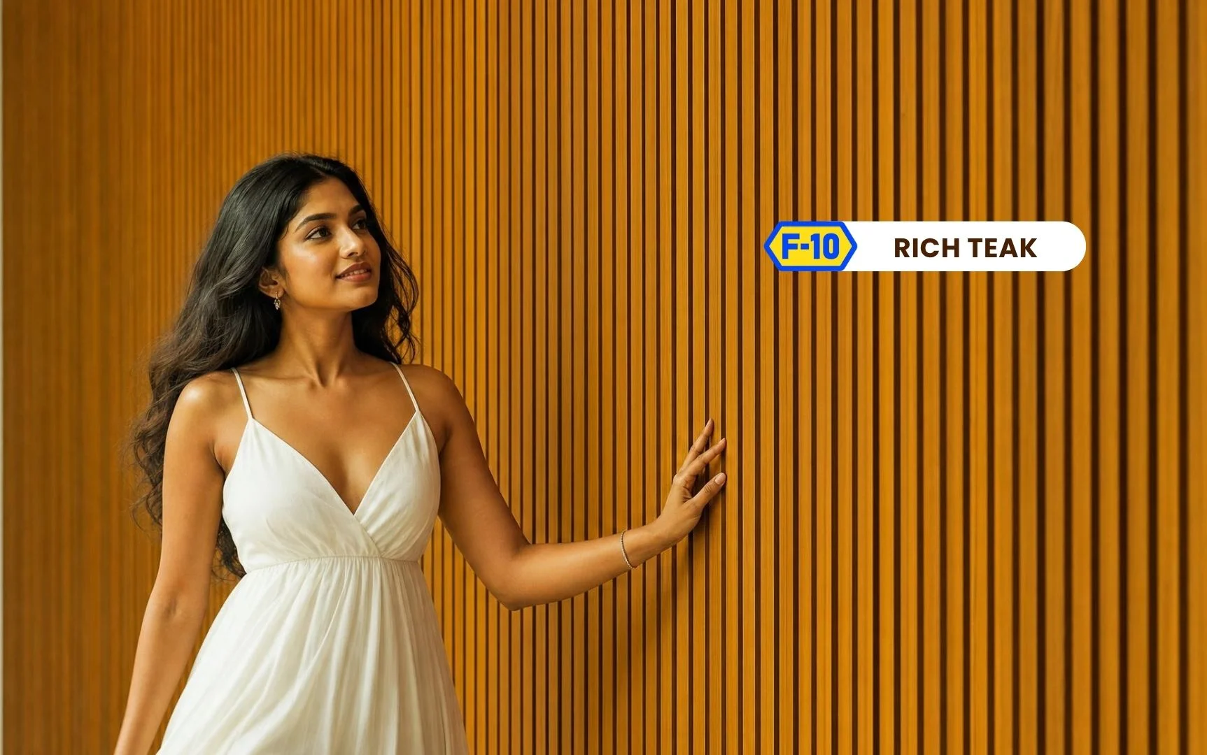 Rich Teak F-10 slat wall panel feature wall